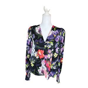 Express Women's XS Floral V-Neck Long Sleeve Blouse Multicolor
